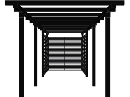 Plus Doppelpergola drei Module schwarz mit Tokyo-Zaun 664 cm Plus Doppelpergola drei Module schwarz mit Tokyo-Zaun 664 cm