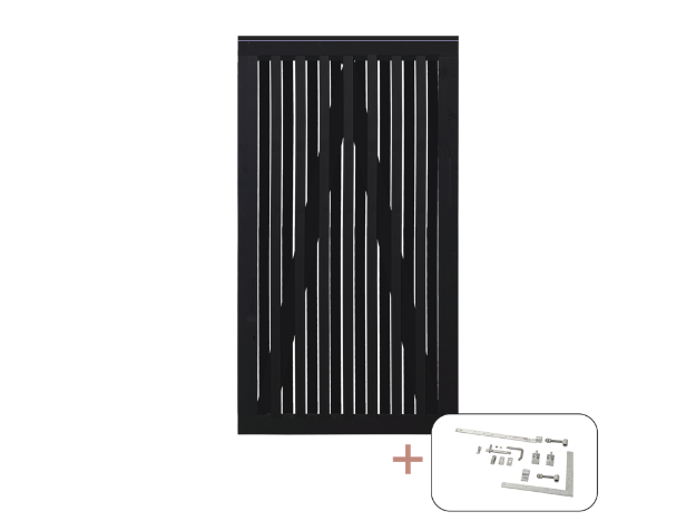 Plus Nagano Sichtschutztüre Einzeltor Kiefer-Fichte schwarz 100 × 180 cm mit Beschlägen
