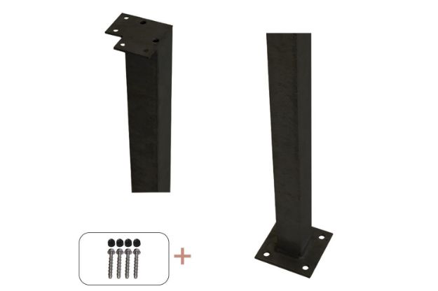Plus Stahl-Eckpfosten quadratisch mit Fuss schwarz + Schrauben-Set 4,5 x 4,5 x 103,3 cm für Handlauf 
