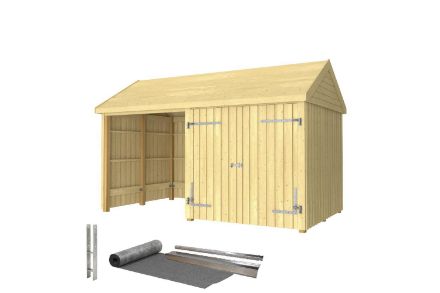 Plus Gartengebäude Classic Multihaus offen mit Doppeltor 423 x 234 cm - Dachpappe, Aluleisten und Bodenanker Plus Gartengebäude Classic Multihaus offen mit Doppeltor 423 x 234 cm - Dachpappe, Aluleisten und Bodenanker