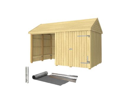 Plus Gartengebäude Classic Multihaus offen mit Einzeltor stirnseitig 423 x 234 cm - Dachpappe, Aluleisten und Bodenanker Plus Gartengebäude Classic Multihaus offen mit Einzeltor stirnseitig 423 x 234 cm - Dachpappe, Aluleisten und Bodenanker