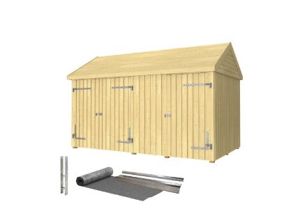 Plus Gartengebäude Classic Multihaus geschlossen mit Doppeltor und Einzeltor 423 x 234 cm - Dachpappe, Aluleisten und Bodenanker Plus Gartengebäude Classic Multihaus geschlossen mit Doppeltor und Einzeltor 423 x 234 cm - Dachpappe, Aluleisten und Bodenanker