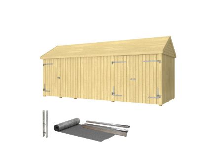Plus Gartengebäude Classic Multihaus geschlossen mit Einzel- und Doppeltor 626 x 234 cm - Dachpappe, Aluleisten und Bodenanker Plus Gartengebäude Classic Multihaus geschlossen mit Einzel- und Doppeltor 626 x 234 cm - Dachpappe, Aluleisten und Bodenanker