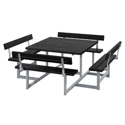 Plus Picnic Picknicktisch 8-Sitzer mit 4 Rückenlehnen RePlast Recycling schwarz 224 cm Plus Picnic Picknicktisch 8-Sitzer mit 4 Rückenlehnen RePlast Recycling schwarz 224 cm