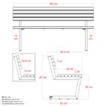 Plus Relax Bank mit Hängetisch 150 cm ThermoWood - schwarz technische Abmessung