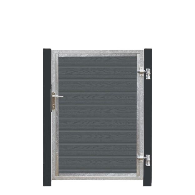 Plus Artura WPC Tor 115 x 135 cm mit Pfosten grauschwarz - Anschlag rechts