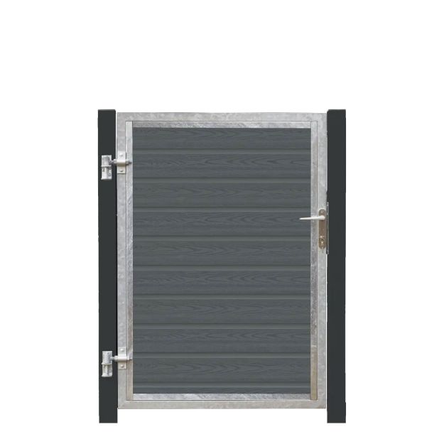 Plus Artura WPC Tor 115 x 135 cm mit Pfosten grauschwarz - Anschlag links