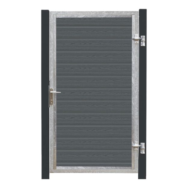 Plus Artura WPC Tor 115 x 175 cm mit Pfosten grauschwarz -  Anschlag links