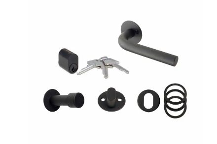 Mattschwarzer Design Türdrücker - Türöffner Set skandinavisches schließsystem für Nebeneingangstüren - Türen