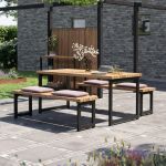 Plus Trend Living Plankengarnitur 166 cm Tisch und Bänke Thermowood - schwarz Ambiente im Garten