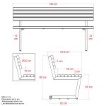 Plus Relax Bank mit Hängetisch 150 cm ThermoWood schwarz - schwarz Abmessungen