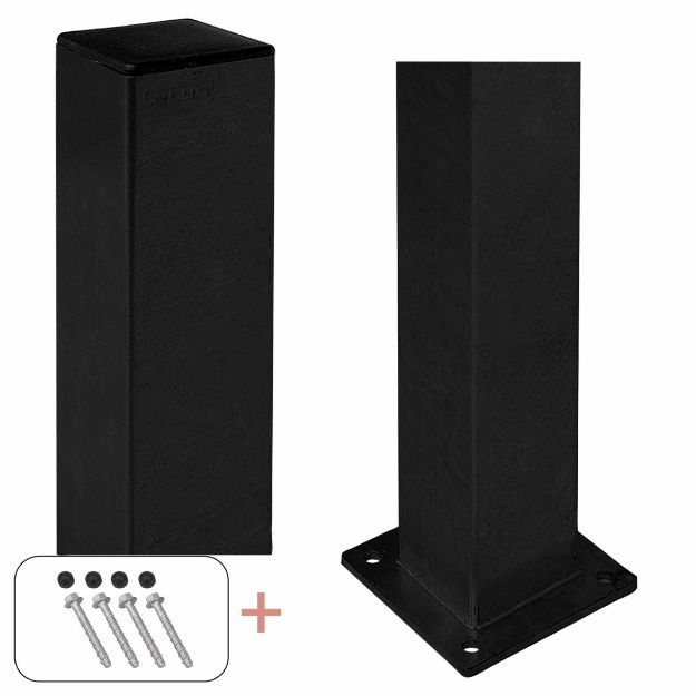 Plus Stahlpfosten quadratisch mit Fuss + Schrauben-Set 8 x 8 x 128 cm schwarz