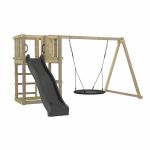 Plus Spielturm mit Nestschaukel und grauschwarzer Rutsche 375 x 375 x 194 cm PEFC