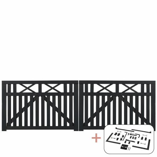 Plus Vinesse Doppeltor Einfahrtstor schwarz 300 x 98 cm mit Beschlägen schwarz