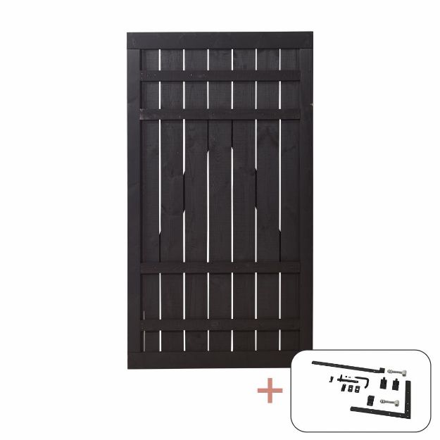 Plus Rustik Einzeltor schwarz 100 x 180 cm mit Beschlägen schwarz