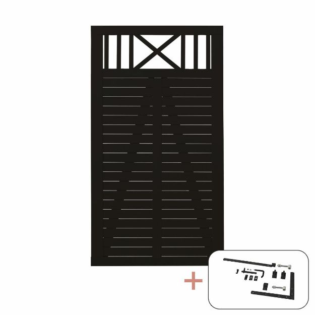 Plus Nostalgi Sichtschutztor Einzeltor schwarz 100 x 180 cm mit Beschlägen schwarz