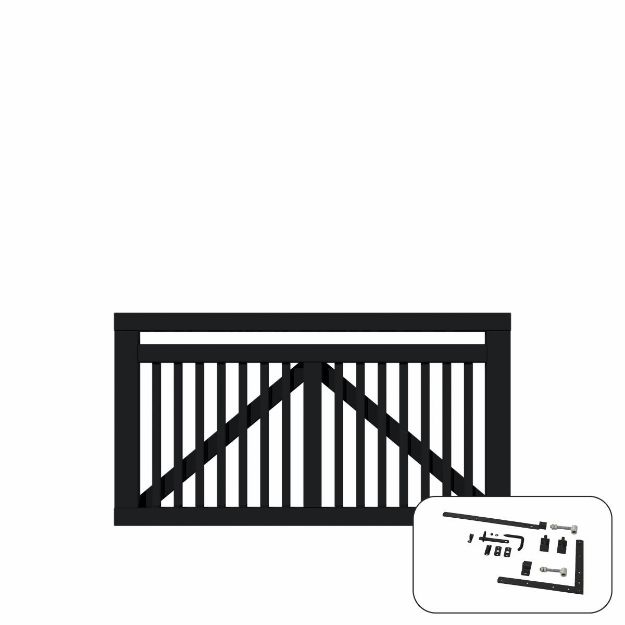 Plus Linea breites Gartentor schwarz 150 x 80 cm mit Beschlägen schwarz