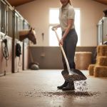 Fiskars Stallschaufel 1005010 | Schmiedestahl | Eschenholz | 132 cm | Rundschaufel im Einsatz im Pferdestall