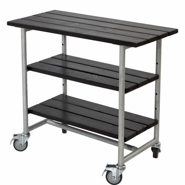 Plus Urban rollbarer Picknick Pflanztisch - Grilltisch mit 2 Regalfächern Kiefer-Fichte schwarz 100 cm