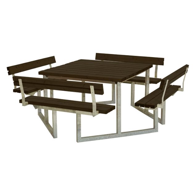 Plus Twist Sitzgruppe Picknicktisch Kiefer-Fichte mit 4 Rückenlehnen schwarz 227 cm