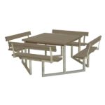Plus Twist Sitzgruppe Picknicktisch mit 4 Rückenlehnen Kiefer-Fichte graubraun 227 cm