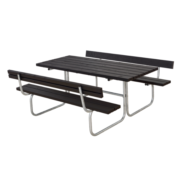 Plus Classic Picknicktisch mit 2 Rückenlehnen Kiefer-Fichte schwarz 177 x 177 cm