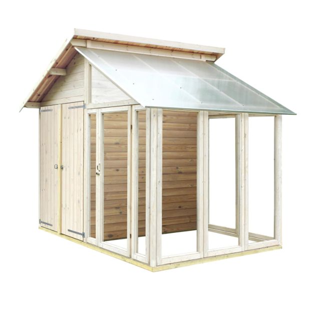 Plus Gerätehaus Gewächshaus mit Glasanbau 316 x 216 x 285 cm