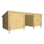 Plus Gartengebäude Nordic Multihaus zwei Doppeltore aussen 635 x 218 cm Bausatz komplett mit Dachpappe, Aluleisten und Bodenanker
