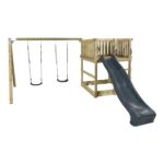Plus Play Spielturm mit Schaukelbalken und grauschwarzer Rutsche 460 x 395 x 200 cm