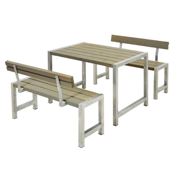 Plus Cafégarnitur mit 2 Rückenlehnen Kiefer-Fichte graubraun 127 cm Sitzgruppe Cafe-Terrasse