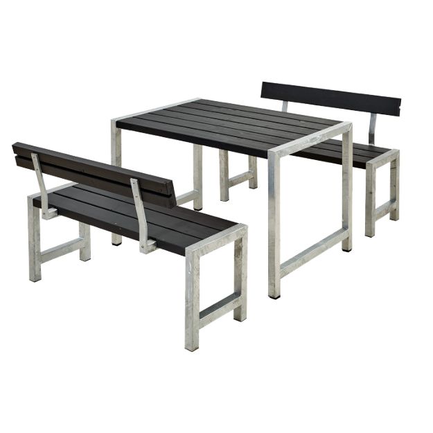 Plus Cafégarnitur mit 2 Rückenlehnen Kiefer-Fichte schwarz 127 cm Sitzgruppe Premium Bierbank