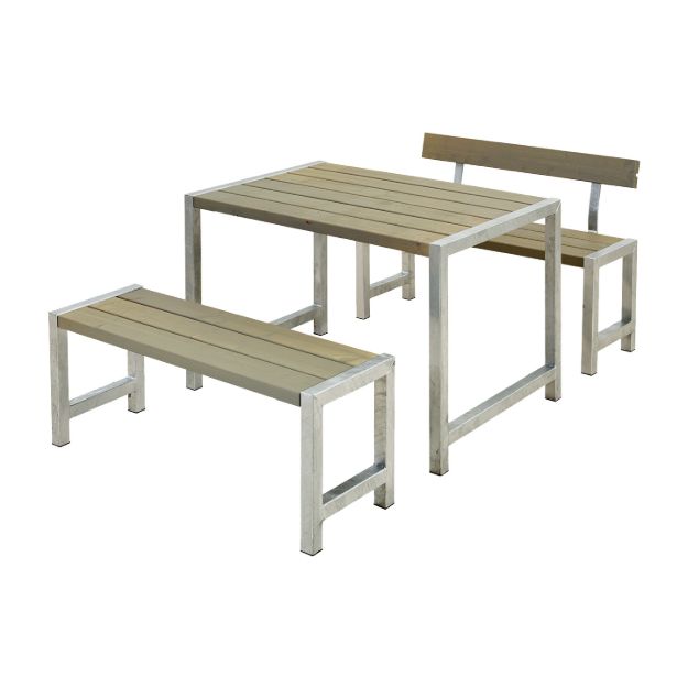 Plus Cafégarnitur mit 1 Rückenlehne Kiefer-Fichte graubraun 127 cm Sitzgruppe public outdoor