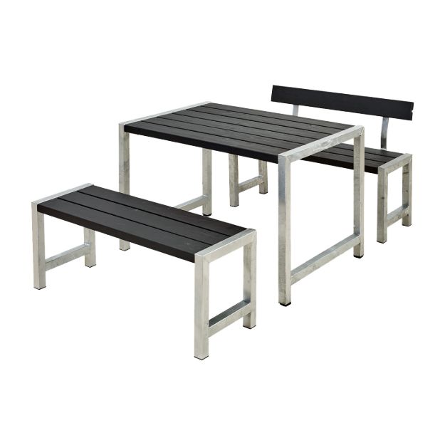 Plus Cafégarnitur mit Rückenlehne Kiefer-Fichte schwarz 127 cm Premium Sitzgruppe Gastronomie, Freigelände, Hof, Terrasse