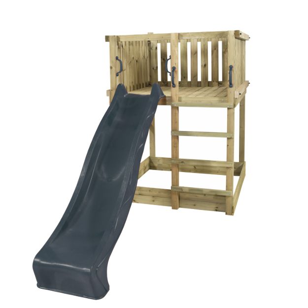 Plus Play Spielturm mit grau-schwarzer Rutsche 350 x 132 x 200 cm Gartenturm
