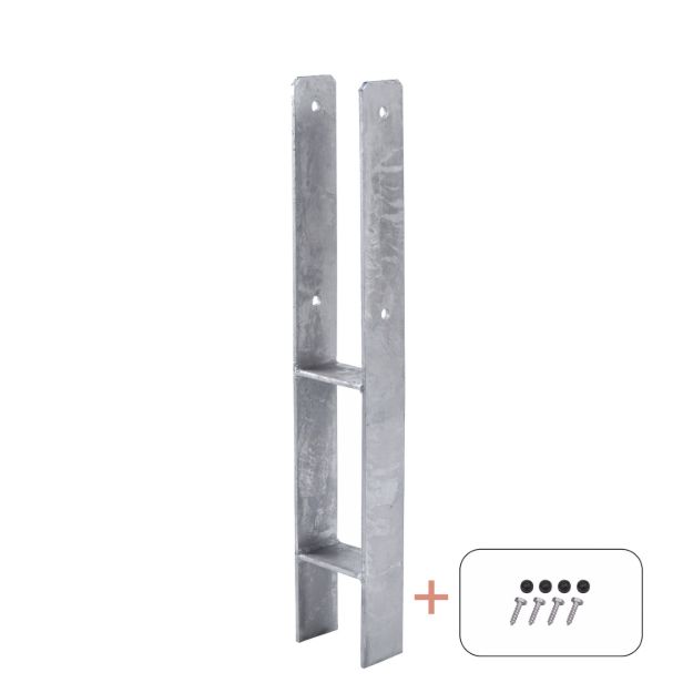 Plus H-Pfostenträger Set Pfostenfuss verzinkt zum Einbetonieren für Holzpfosten 9 cm
