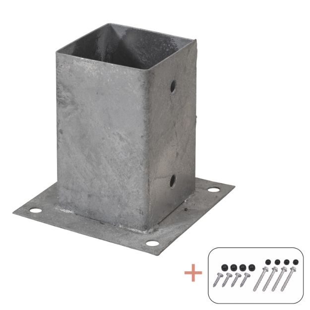 Plus Cubic Pfostenschuh Set Pfostenfuss verzinkt zum Verbolzen für 9 x 9 cm Pfosten