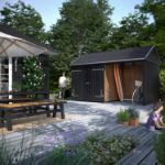 Plus Gartengebäude Classic Multihaus Doppeltor / offen 432 x 248 cm Ambiente schwarz angestrichen