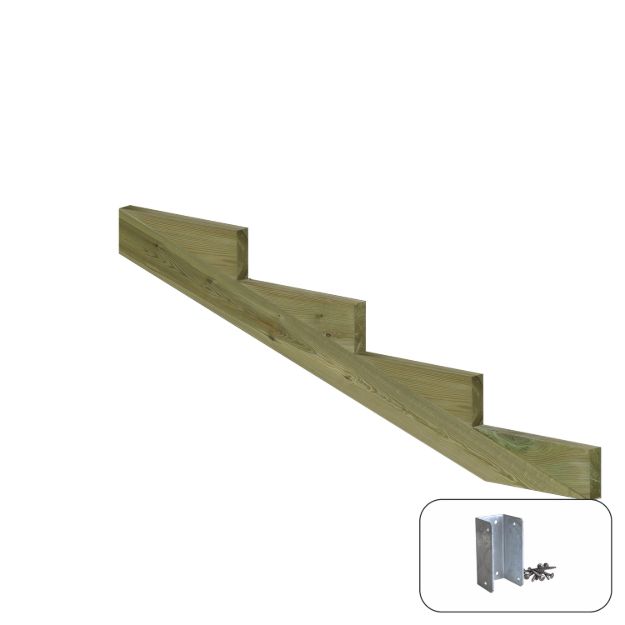 Plus Treppenwange 4-stufig 19 Grad Kiefer 156 x 52 cm mit Beschlag