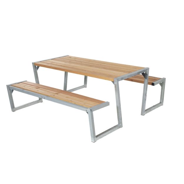 Plus Zigma Picknicktisch Thermowood 176 cm Outdoor Verbund-Stitzgruppe Stahl verzinkt / Thermoholz für kommunale und gewerbliche Außenbereiche