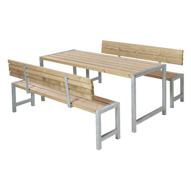 Plus Plankengarnitur 186 cm mit Tisch, 2 Bänken und Rückenlehnen ThermoWood